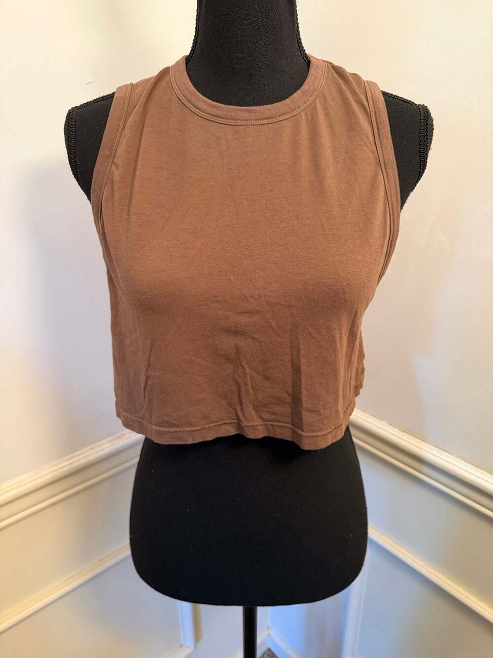 SKIMS Cotton Blend Jersey Cropped Muscle Tank Top Chocolate Brown Loungewear